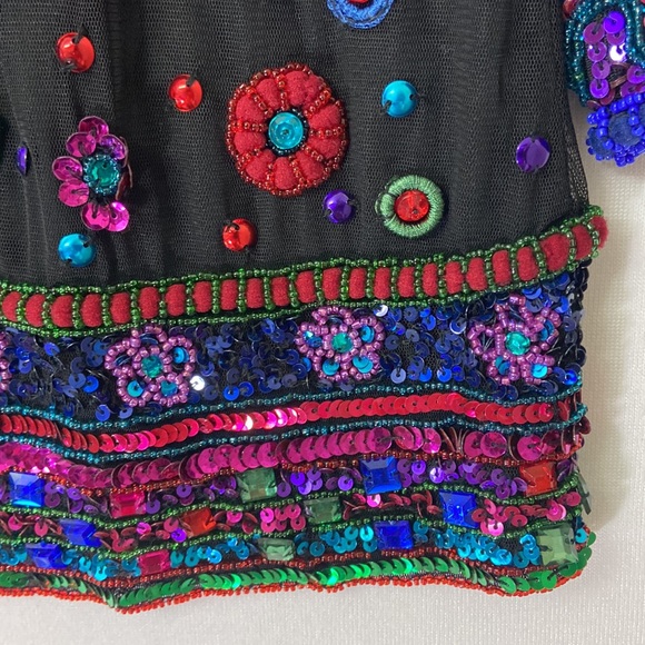TULAROSA Multicolored Sequins Embroidered Floral Rainbow of Crystal Accents - Picture 8 of 9